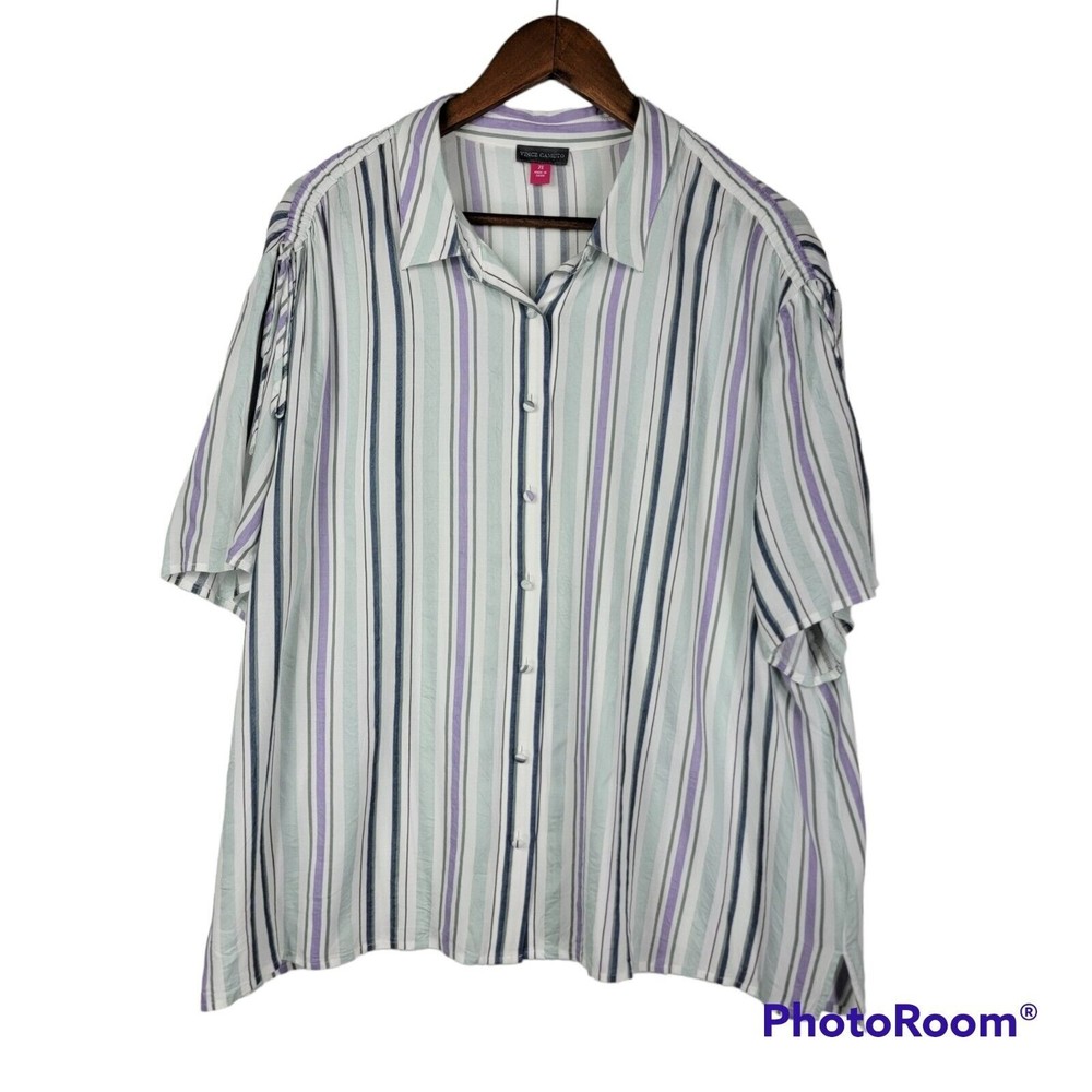 Vince Camuto Sz 2X Drawstring Shoulder Striped Shirt Button Up